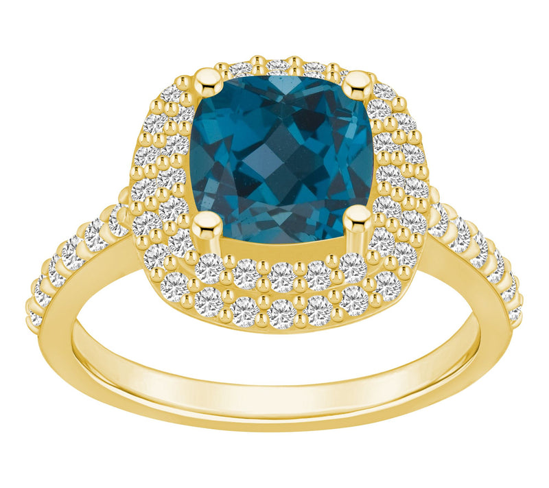Affinity Gems Cushion Gemstone & Double DiamondHalo Ring, 14K — View 11