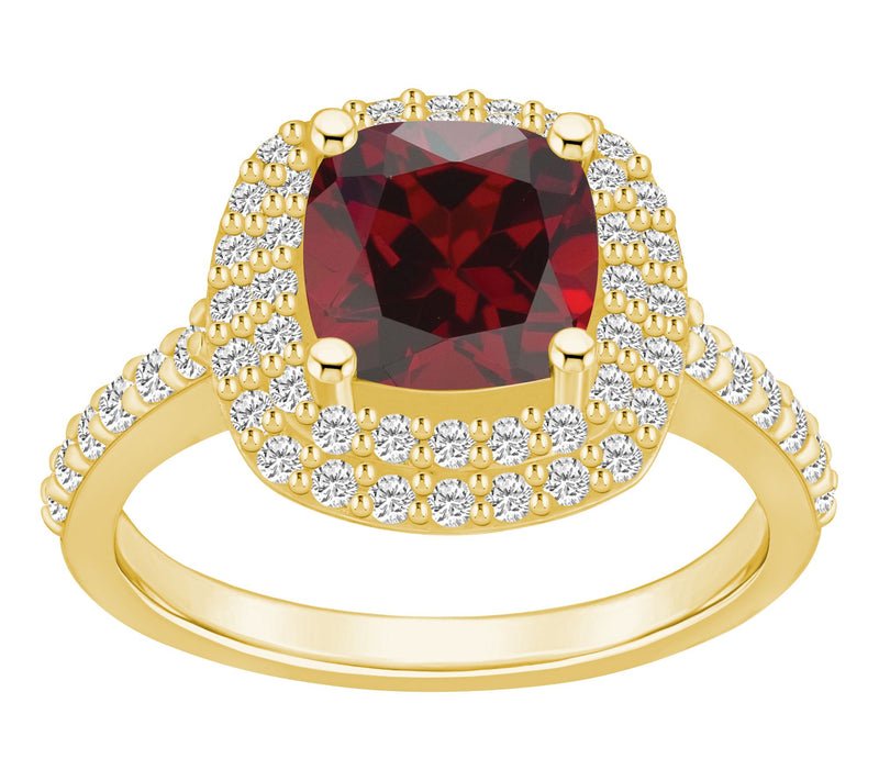 Affinity Gems Cushion Gemstone & Double DiamondHalo Ring, 14K — View 12