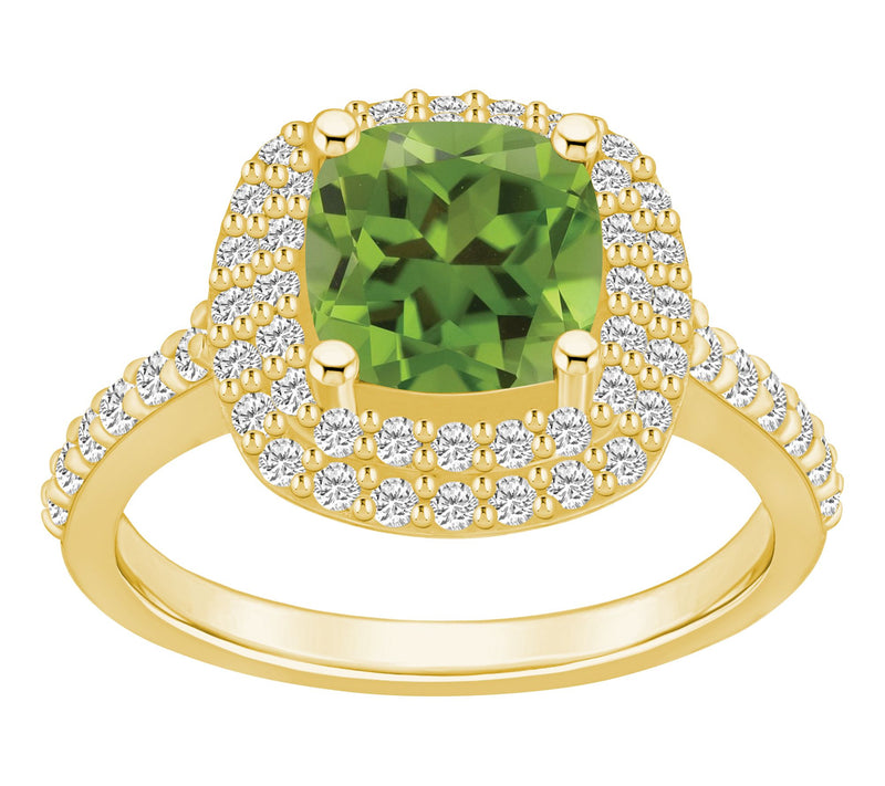 Affinity Gems Cushion Gemstone & Double DiamondHalo Ring, 14K — View 13