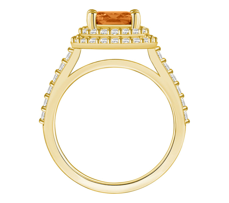 Affinity Gems Cushion Gemstone & Double DiamondHalo Ring, 14K — View 2