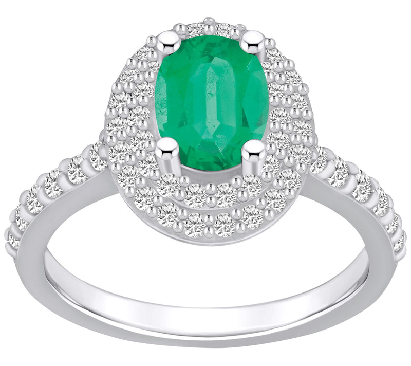 Affinity Gems Oval Emerald & 0.60 cttw Diamond Halo Ring, 14K — View 7