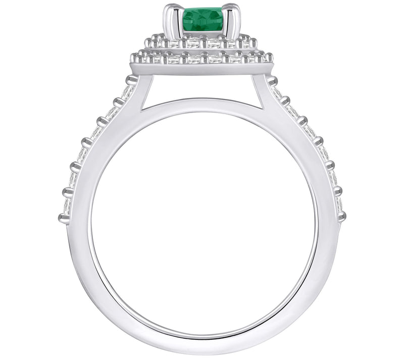 Affinity Gems Oval Emerald & 0.60 cttw Diamond Halo Ring, 14K — View 2