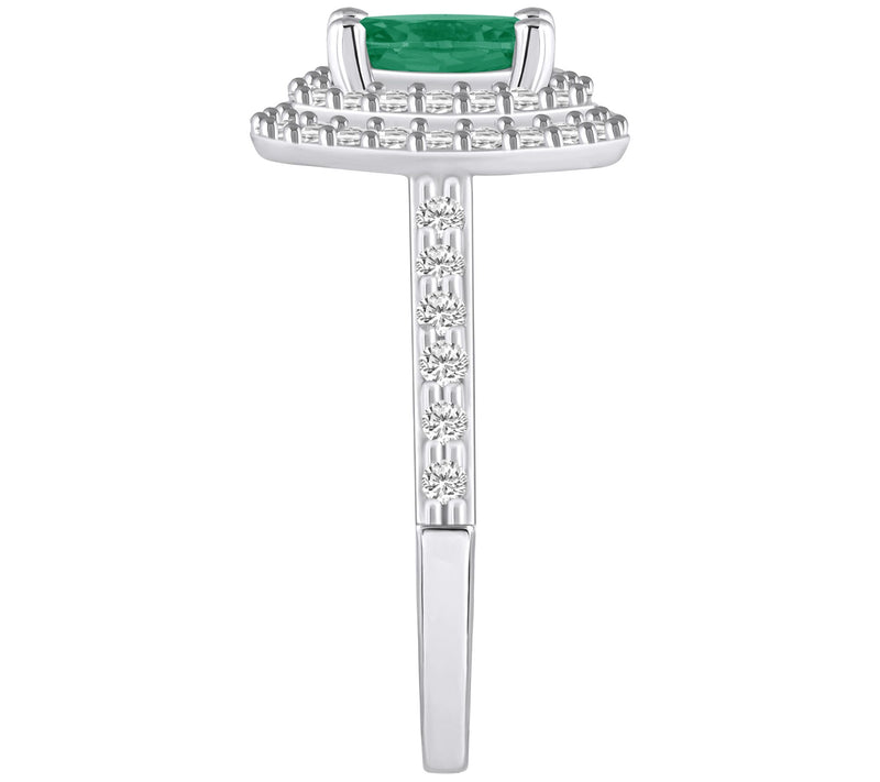 Affinity Gems Oval Emerald & 0.60 cttw Diamond Halo Ring, 14K — View 3