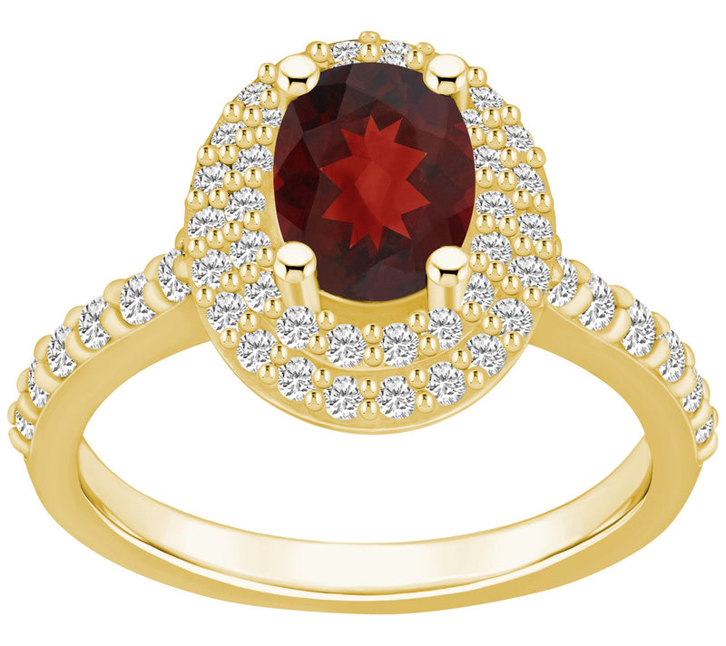 Affinity Gems Oval Gemstone & Diamond Double Halo Ring, 14K — Main view