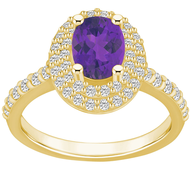 Affinity Gems Oval Gemstone & Diamond Double Halo Ring, 14K — View 12