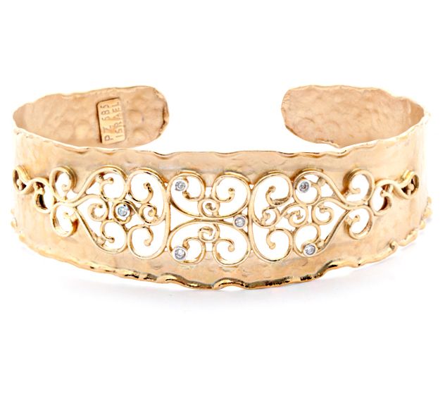 Adi Paz 14K Gold Diamond Accent Lace Design Cuff — View 4