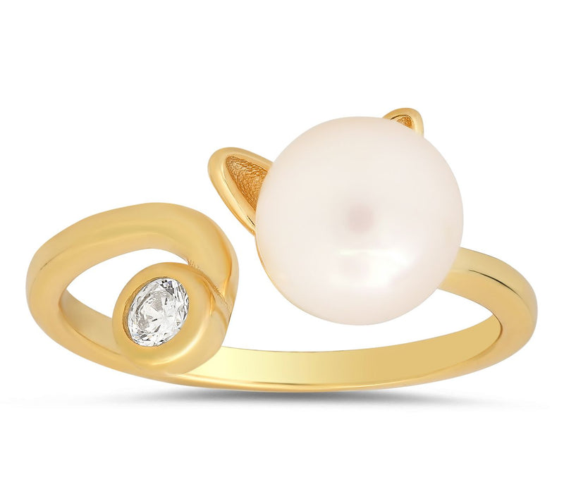 Diamonique & Cu ltured Pearl Ca t Ring, Sterlin g Silver Sterling — View 6
