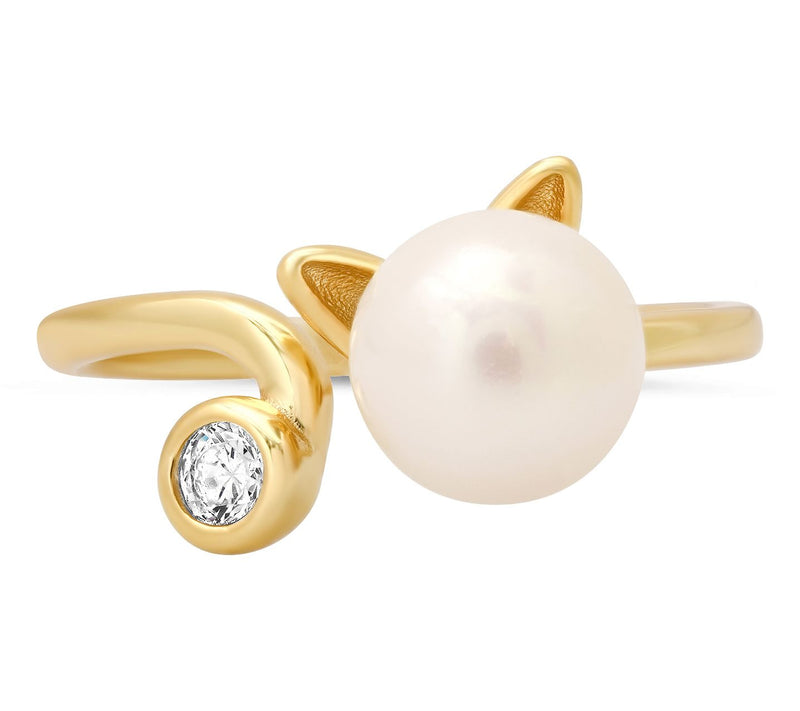 Diamonique & Cu ltured Pearl Ca t Ring, Sterlin g Silver Sterling — View 2