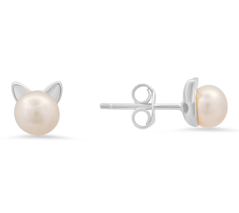 Cultured Pearl Kitty Cat Stud Earrings, Sterling Silver — View 4