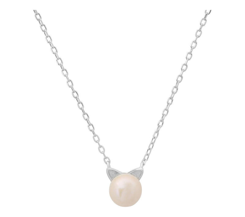 Cultured Pearl 18" Cat Necklace, Sterling Silver — View 4