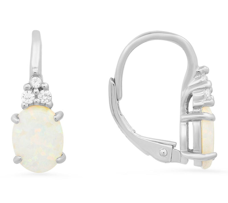 Diamonique & Simulated Opal Lever Back EarringsSterling — Main view