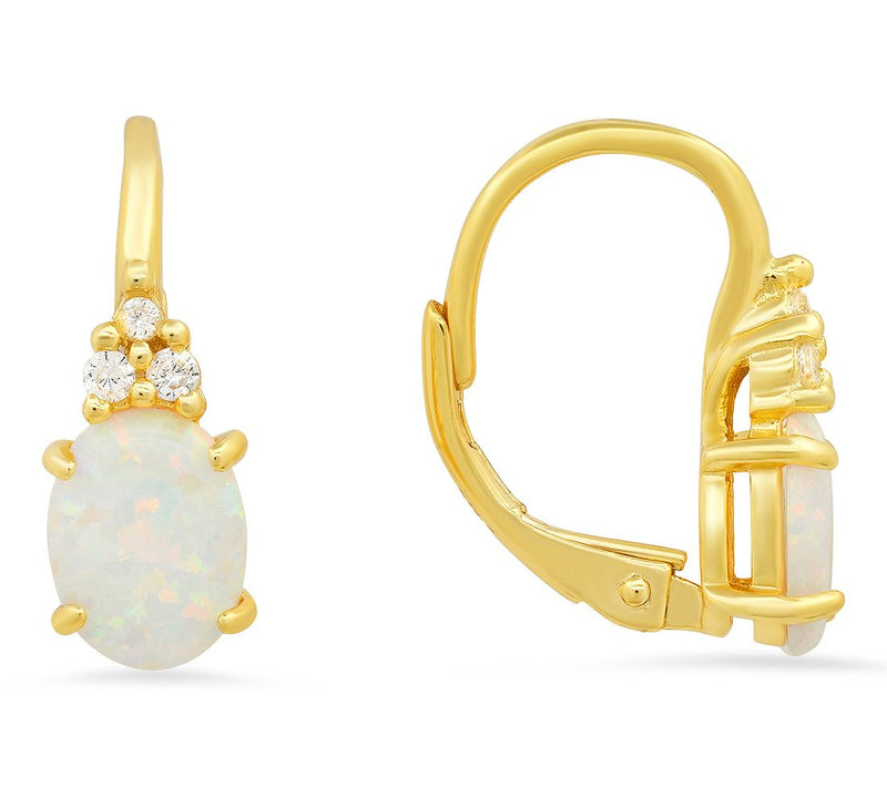 Diamonique & Simulated Opal Lever Back EarringsSterling — View 5