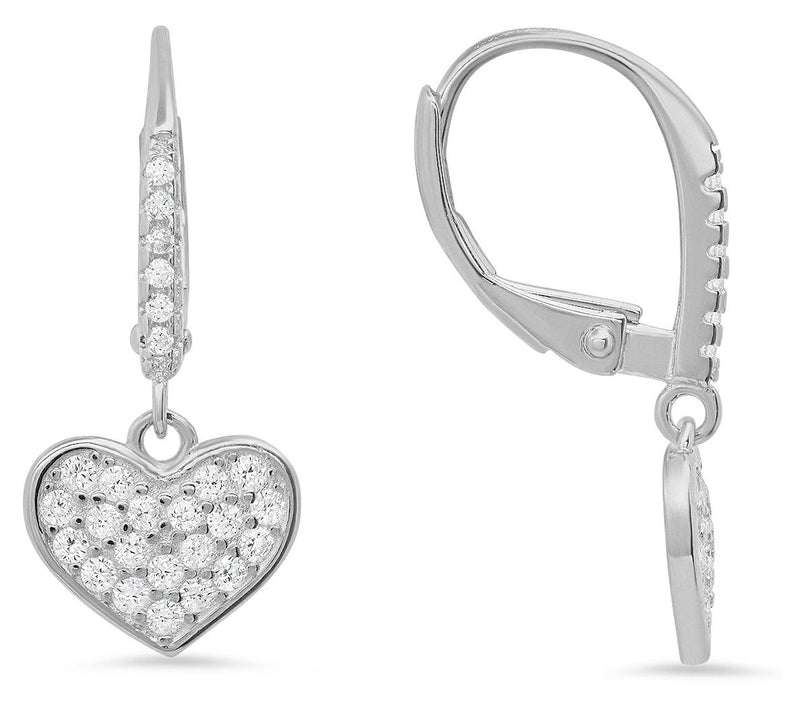 Diamonique Dangling Heart Leverback Earrings, Sterling Silver — View 6