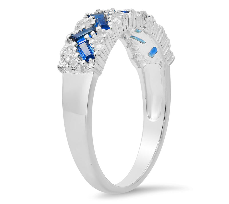 Diamonique Sapphire Baguette Band Ring, Sterling Silver — View 2