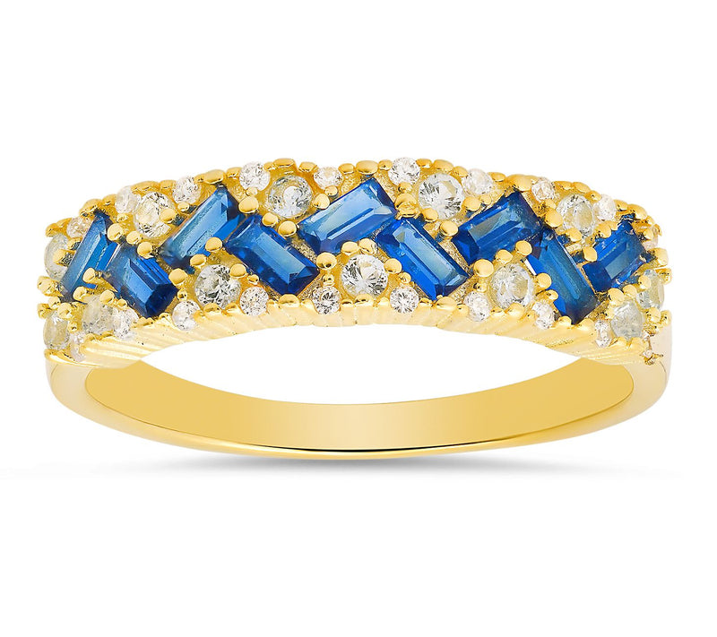 Diamonique Sapphire Baguette Band Ring, Sterling Silver — View 6