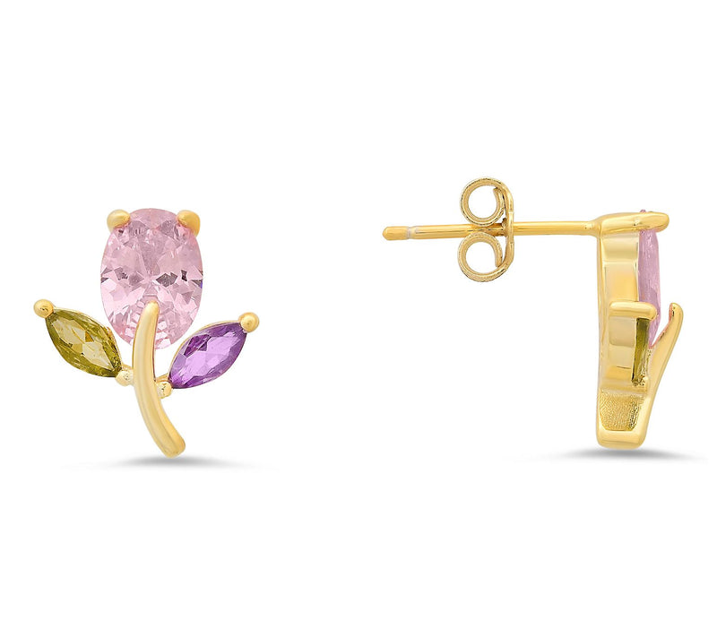 Diamonique Multi-Color Flower Stud Earrings, Sterling Silver — View 6