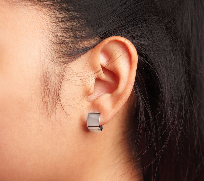 David Markstein Sterling Polished Rectangle Hoop Earrings — View 3