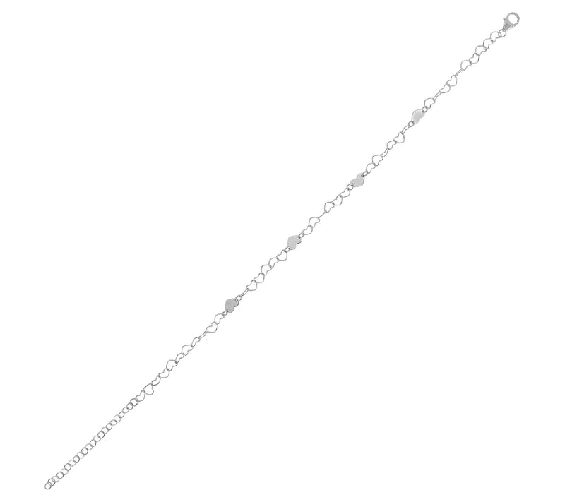 Italian Silver Heart Station Ankle Bracelet, Sterling — View 2