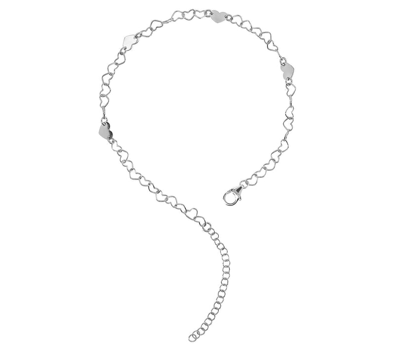 Italian Silver Heart Station Ankle Bracelet, Sterling — View 6