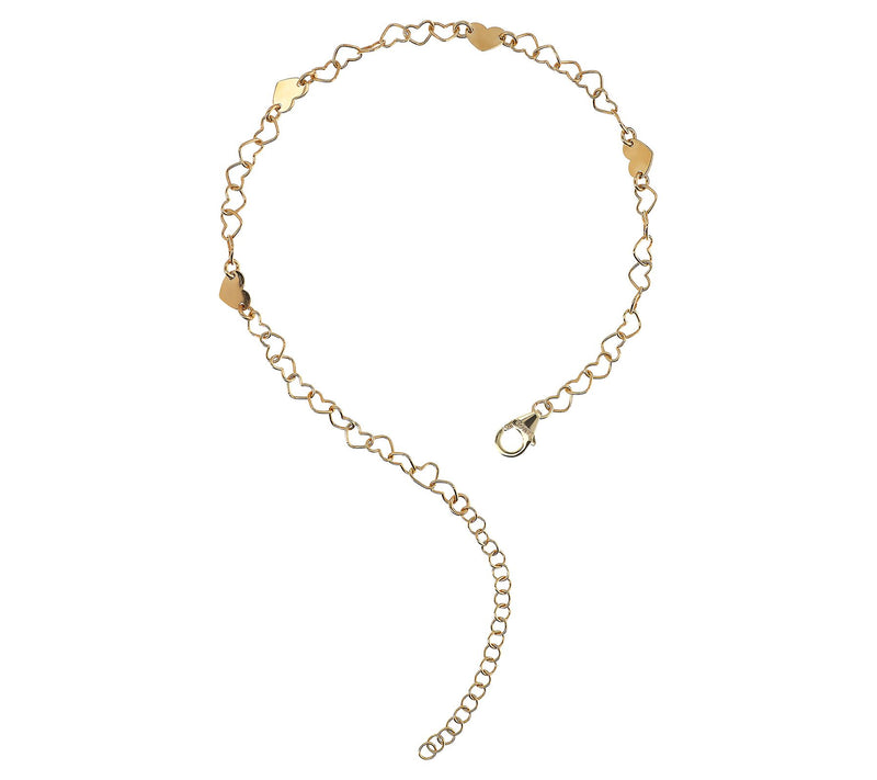 Italian Silver Heart Station Ankle Bracelet, Sterling — Main view