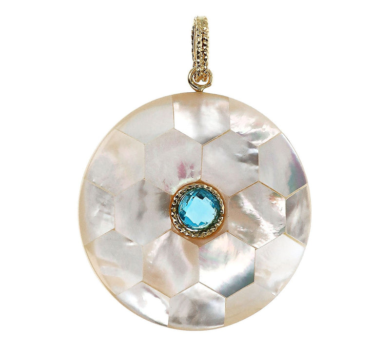 Italian Gold Gemstone Mosaic Pendant, 14K — View 5