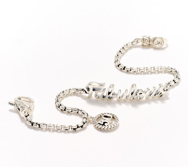 JAI Sterling Silver 50 & Fabulous Box Chain Charm Bracelet, 9.0g — View 2