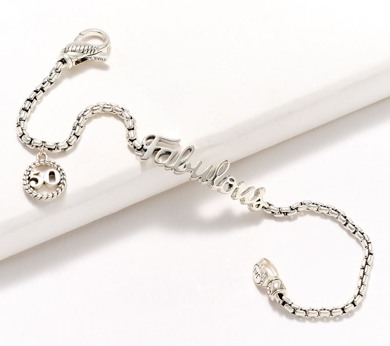 JAI Sterling Silver 50 & Fabulous Box Chain Charm Bracelet, 9.0g — Main view