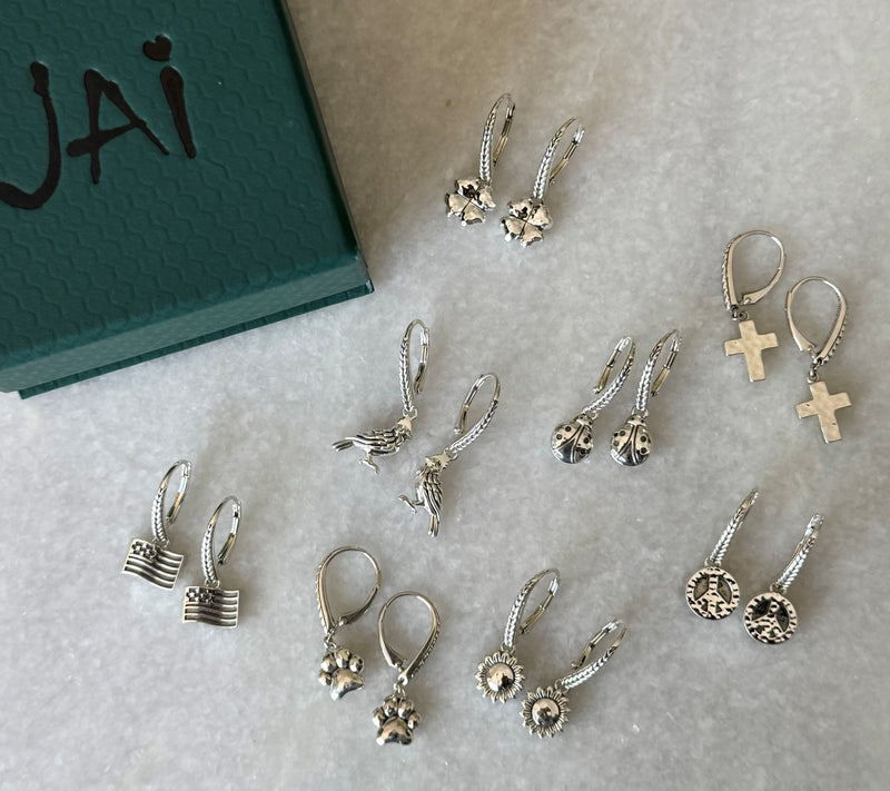JAI Sterling Silver Symbols of Love Leverback Earrings — View 7