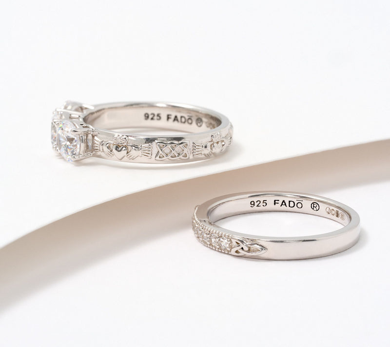 Fado Sterling Silver Three Stone Ring with Matching Band — View 8