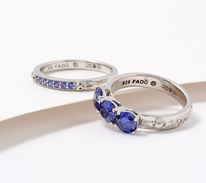 Fado Sterling Silver Three Stone Ring with Matching Band — View 3