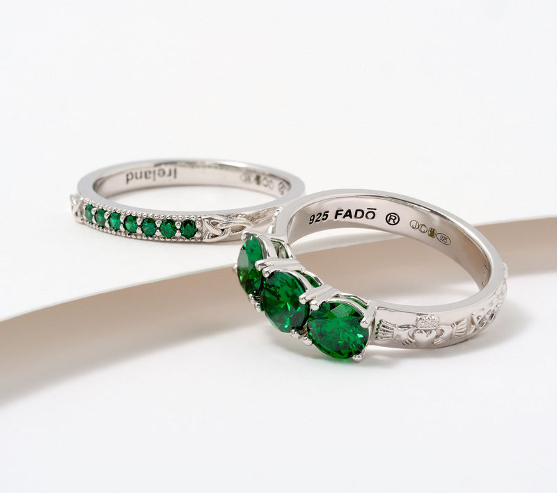 Fado Sterling Silver Three Stone Ring with Matching Band — View 7