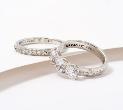 Fado Sterling Silver Three Stone Ring with Matching Band