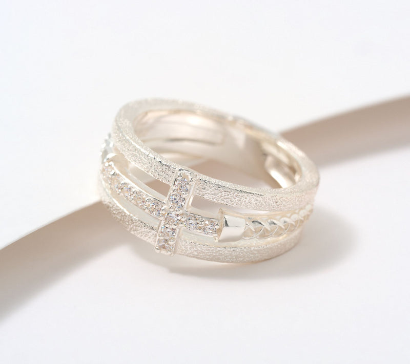 JMH Jewellery Sterling Silver Multi-Strand Cross Ring — View 5