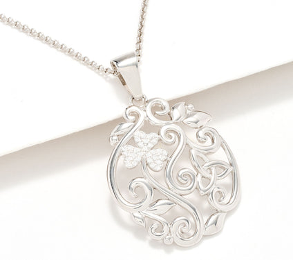 Solvar Sterling Silver Pave Shamrock Pendant with 20" Chain