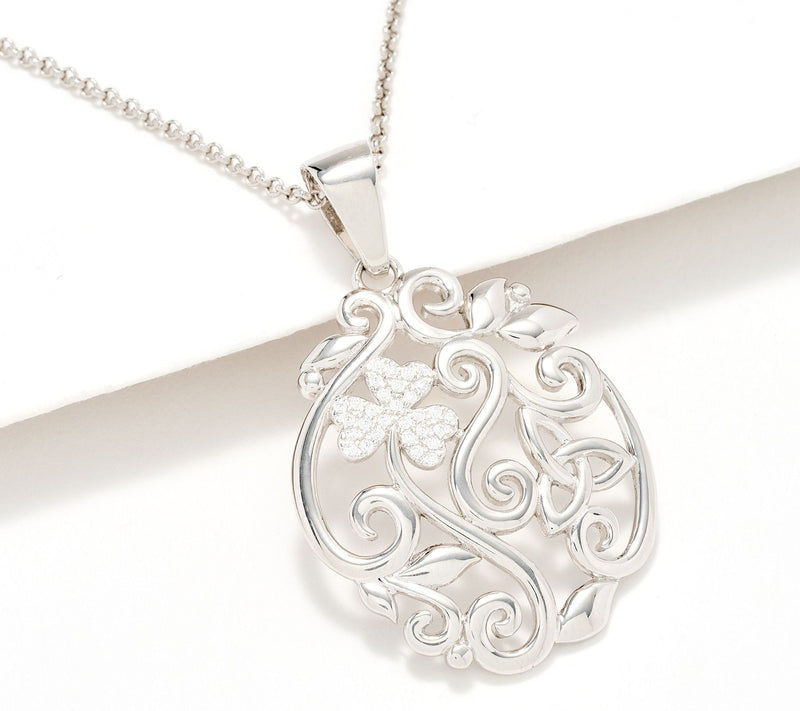 Solvar Sterling Silver Pave Shamrock Pendant with 20" Chain — Main view