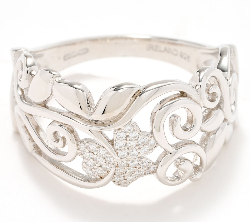 Solvar Sterling Silver Pave Shamrock Band Ring — Main view