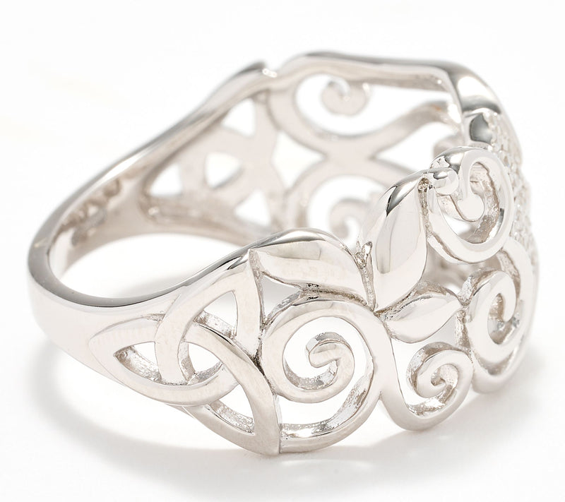 Solvar Sterling Silver Pave Shamrock Band Ring — View 3