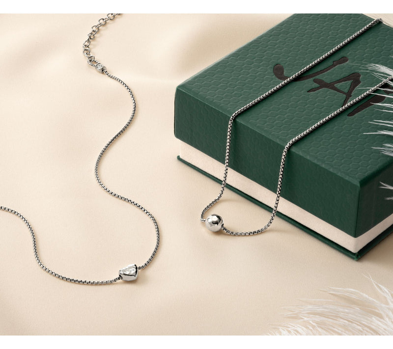 JAI Sterling Silver 1.6mm Box Chain Station Necklace, 7.9g — View 7