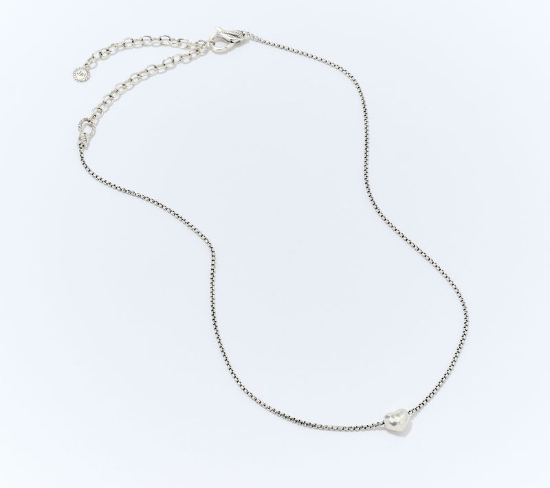 JAI Sterling Silver 1.6mm Box Chain Station Necklace, 7.9g — View 2