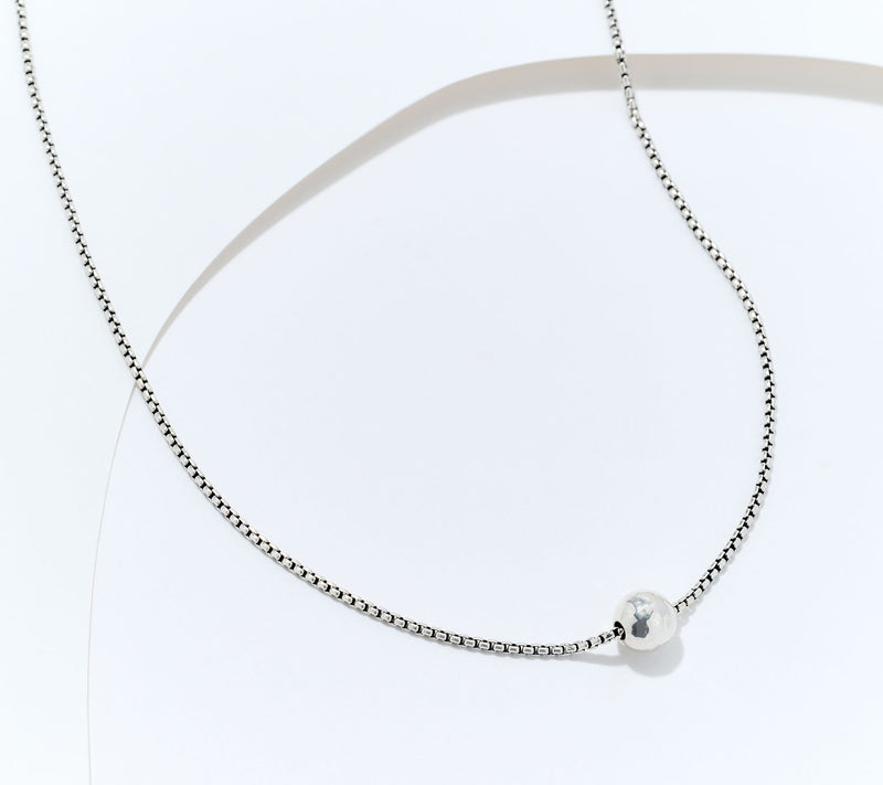 JAI Sterling Silver 1.6mm Box Chain Station Necklace, 7.9g — View 12