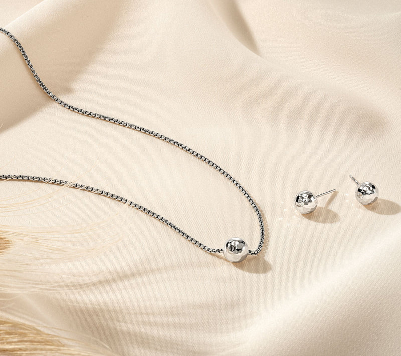 JAI Sterling Silver 1.6mm Box Chain Station Necklace, 7.9g — View 5