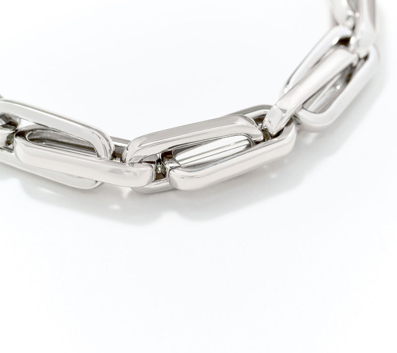 Silver Style Paperclip Chain Stretch Bracelet, Sterling Silver — View 2