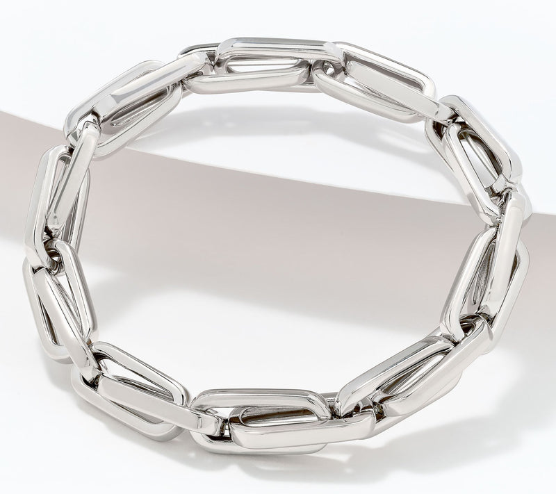 Silver Style Paperclip Chain Stretch Bracelet, Sterling Silver — Main view