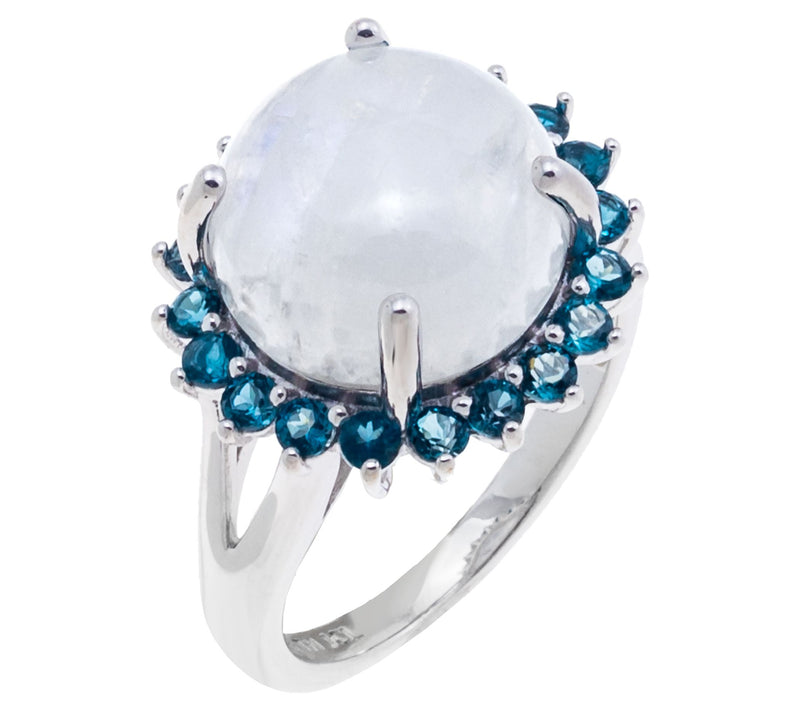 Affinity Gems Moonstone & London Blue Topaz Ring, Sterling — View 3