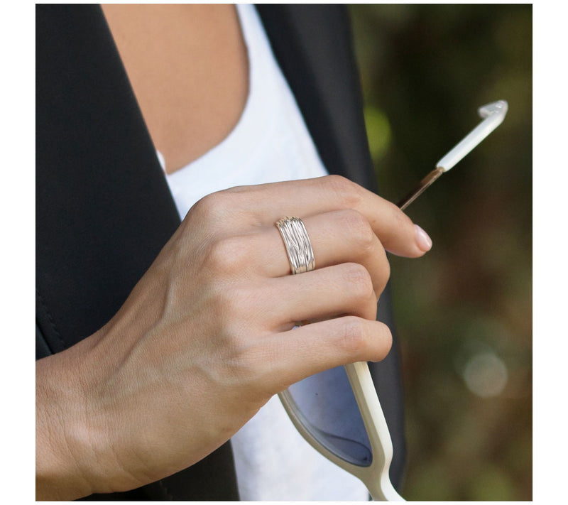 Or Paz  Sterling Silver Rope Design Spinner Ring — View 3