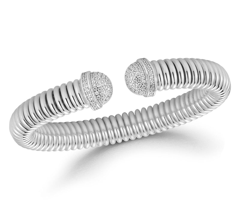 Italian Silver Pave Accordion Cuff, Sterling — View 3