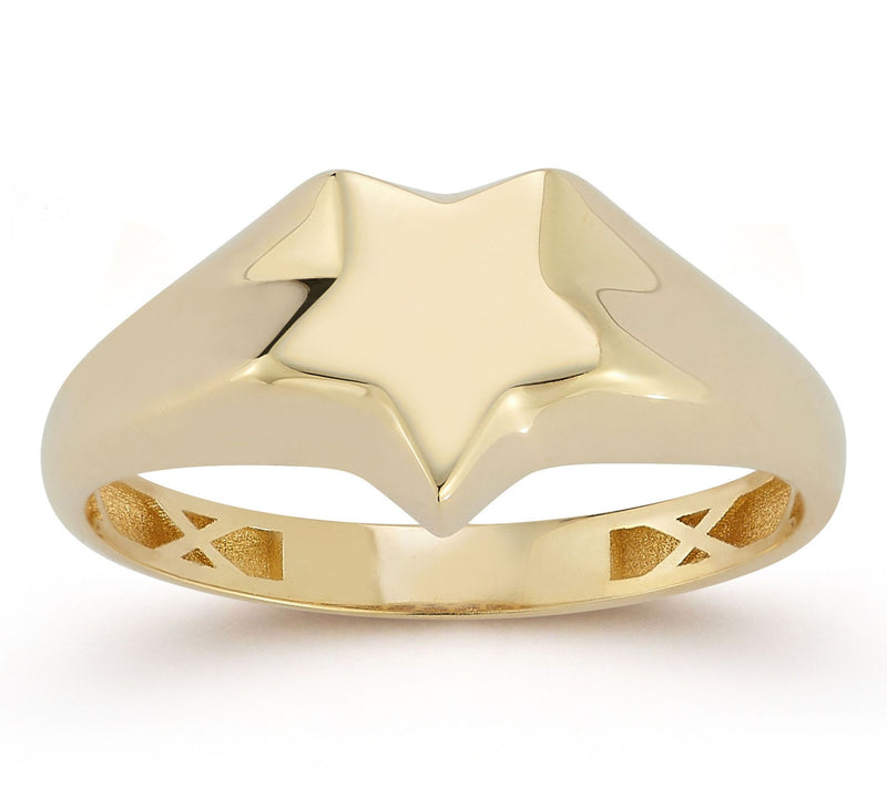 Luminosa Gold Flat Star Signet Ring, 14K — Main view