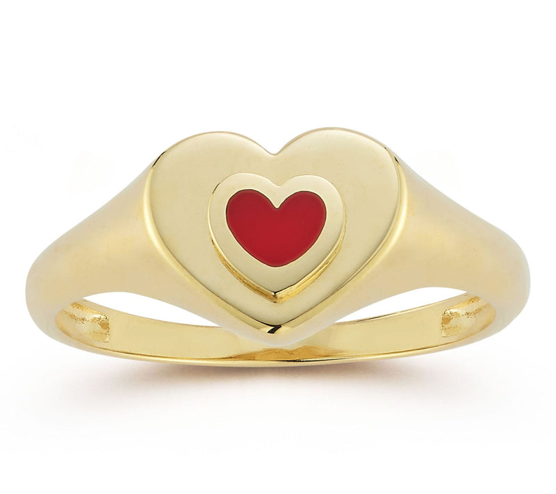 Luminosa Gold Enamel Heart Signet Ring, 14K — View 7