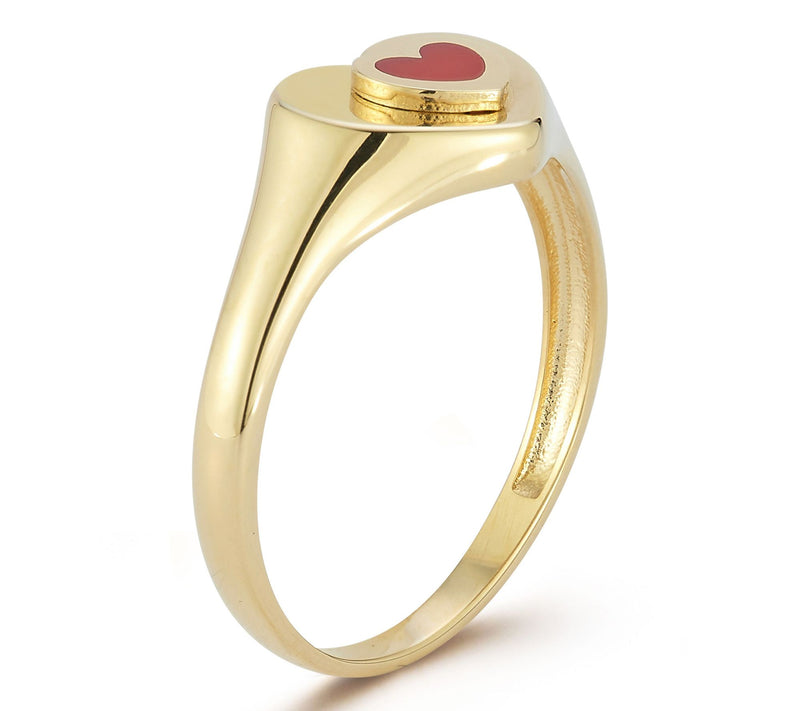 Luminosa Gold Enamel Heart Signet Ring, 14K — View 3