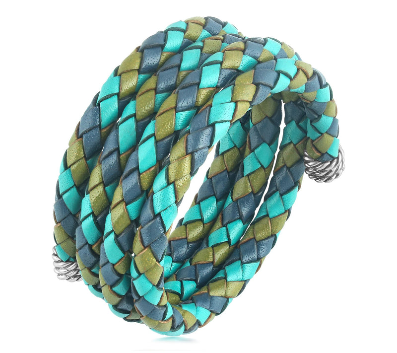 American West  Sterling Braided Leather Coil Wrap Bracelet — View 9